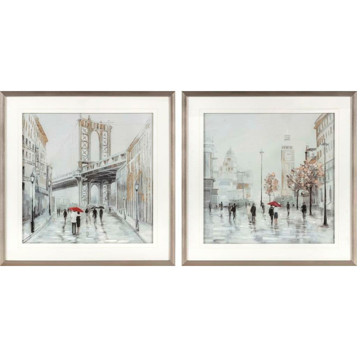 Canvas stadsgezicht rode paraplus (2-delig)
