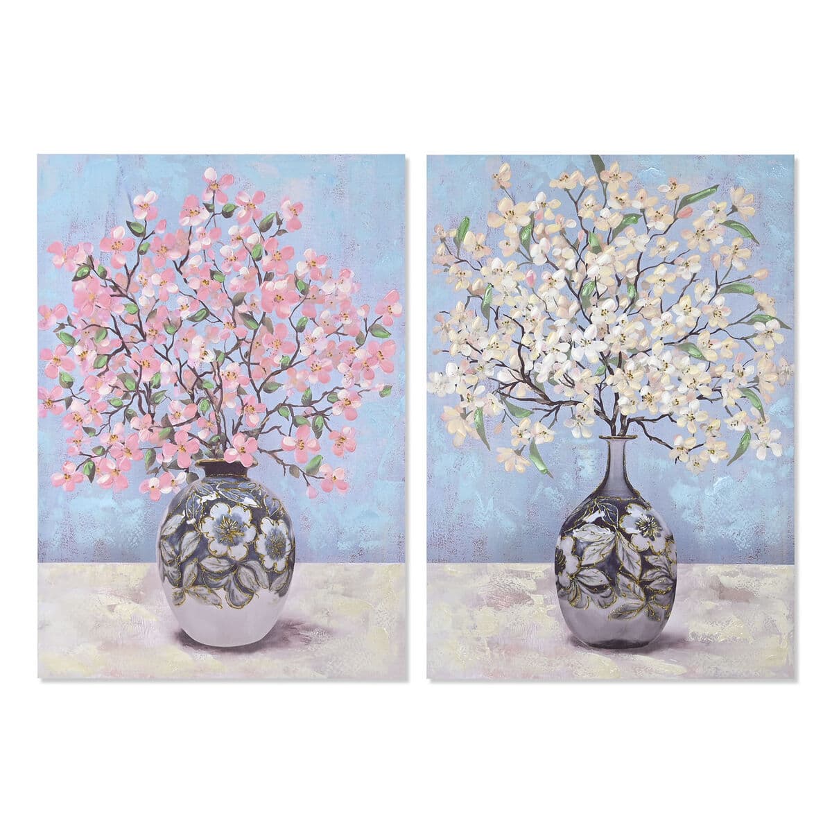 Pink blossom in vases canvas (set of 2)