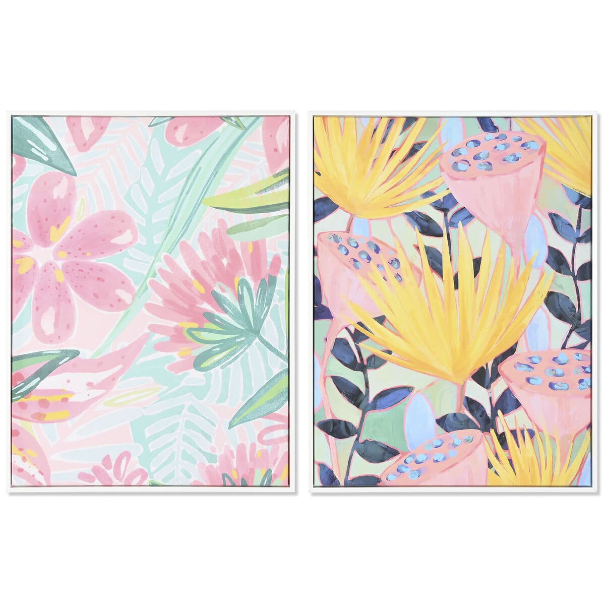 Tropical flowers colourful canvas (set of 2)