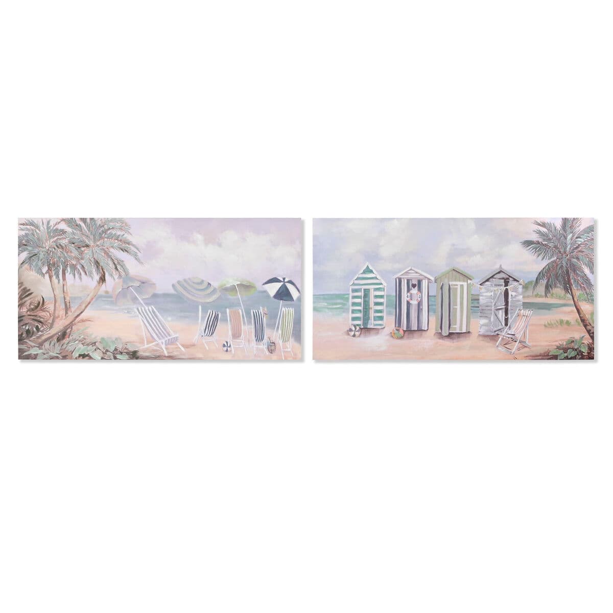 Beach cabins coastal canvas (set of 2)