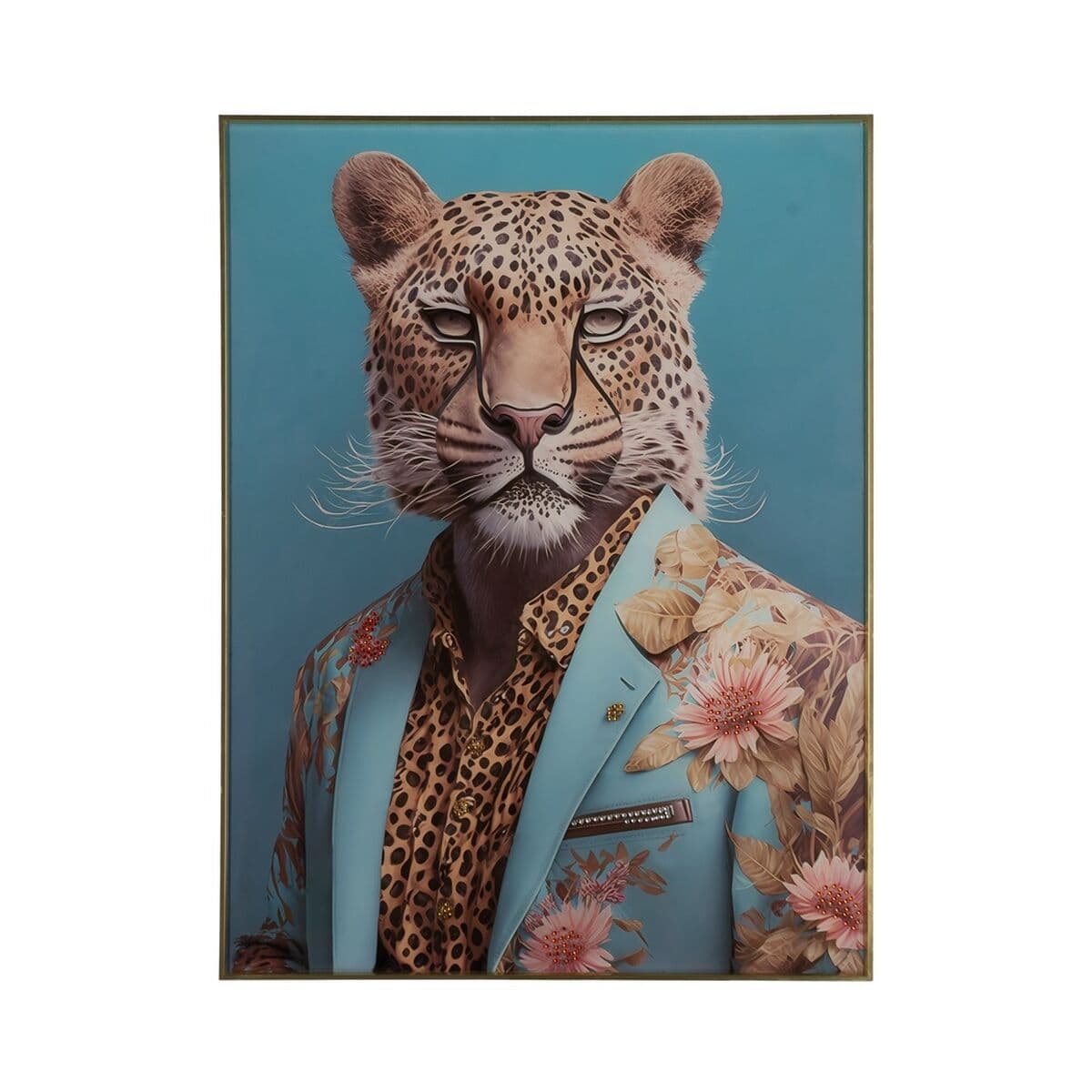 Glass art leopard in suit 60x80 cm