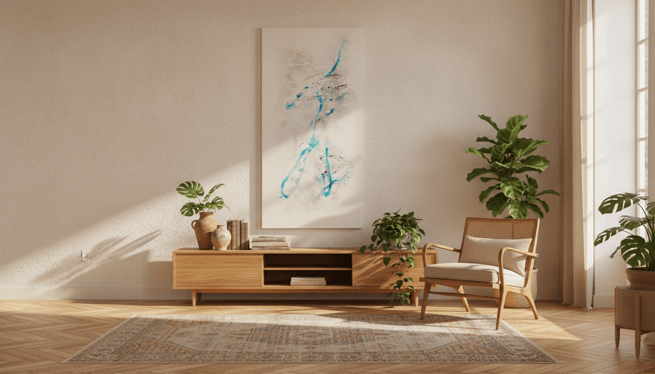 Handgeschilderd canvas in een warm interieur