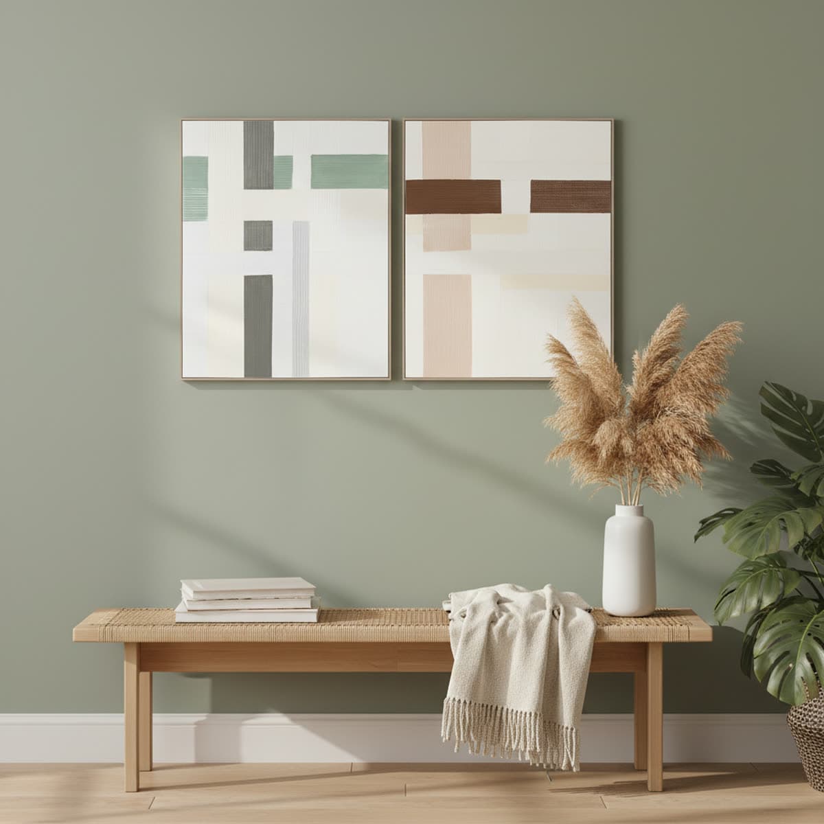 Canvas abstract saliegroen (2-delig)