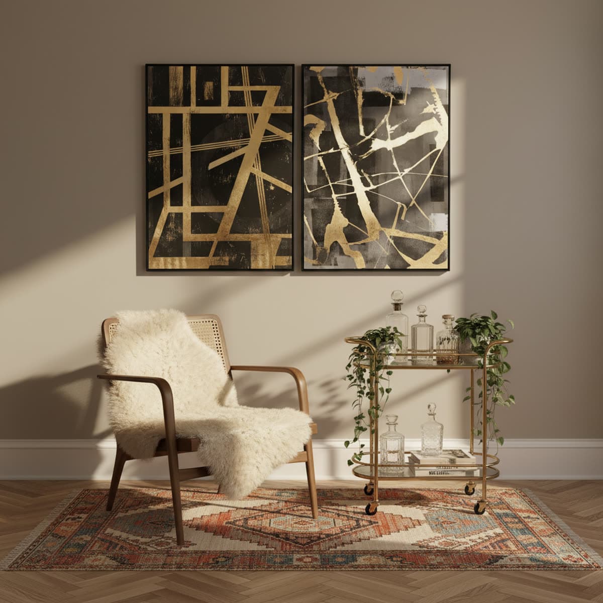 Canvas abstract zwart-goud 103x143 cm (2-delig)