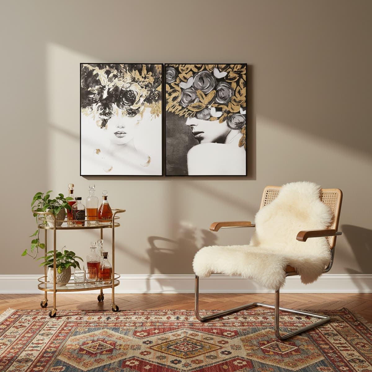 Canvas glam-portret met goud (2-delig)