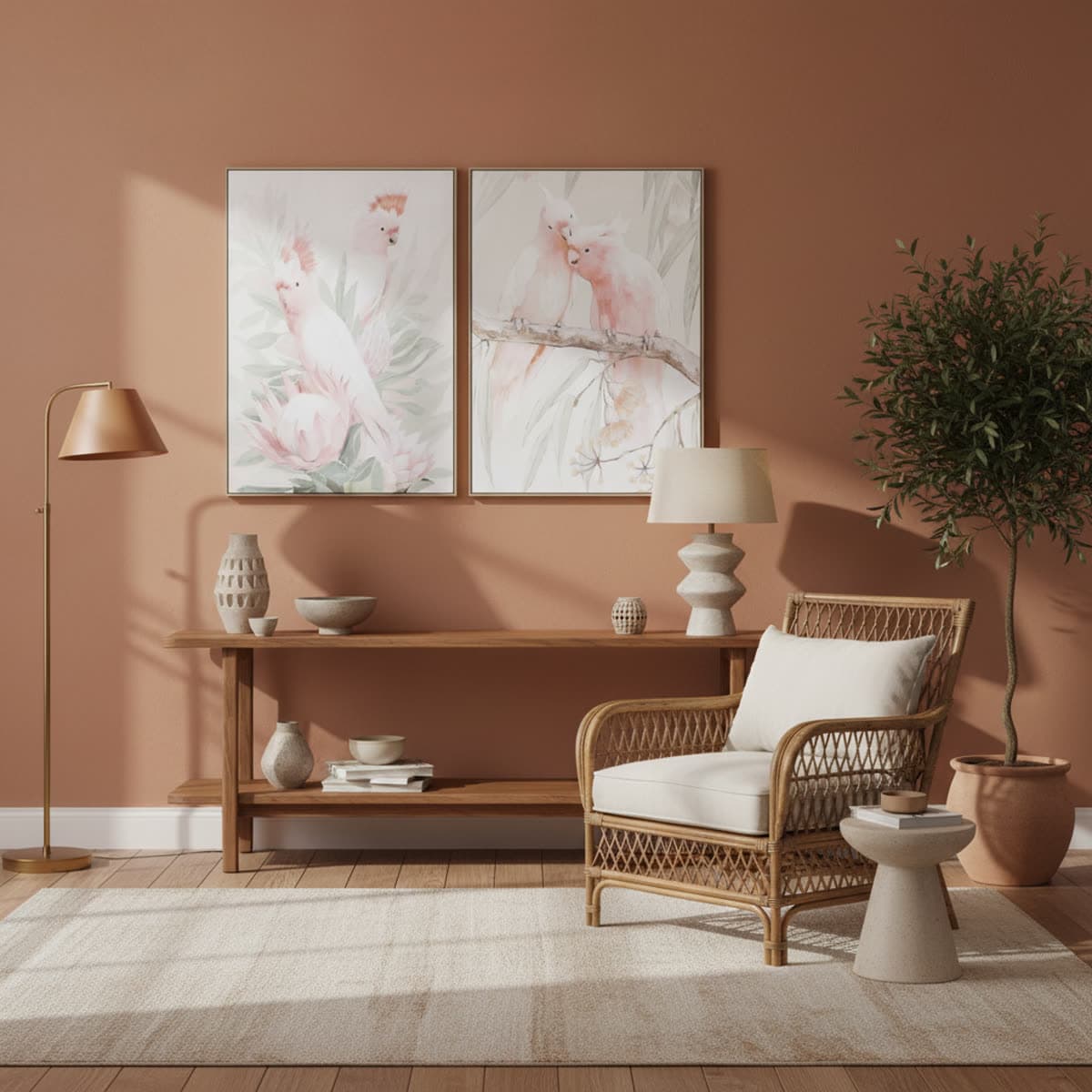 Canvas roze kaketoes (2-delig)