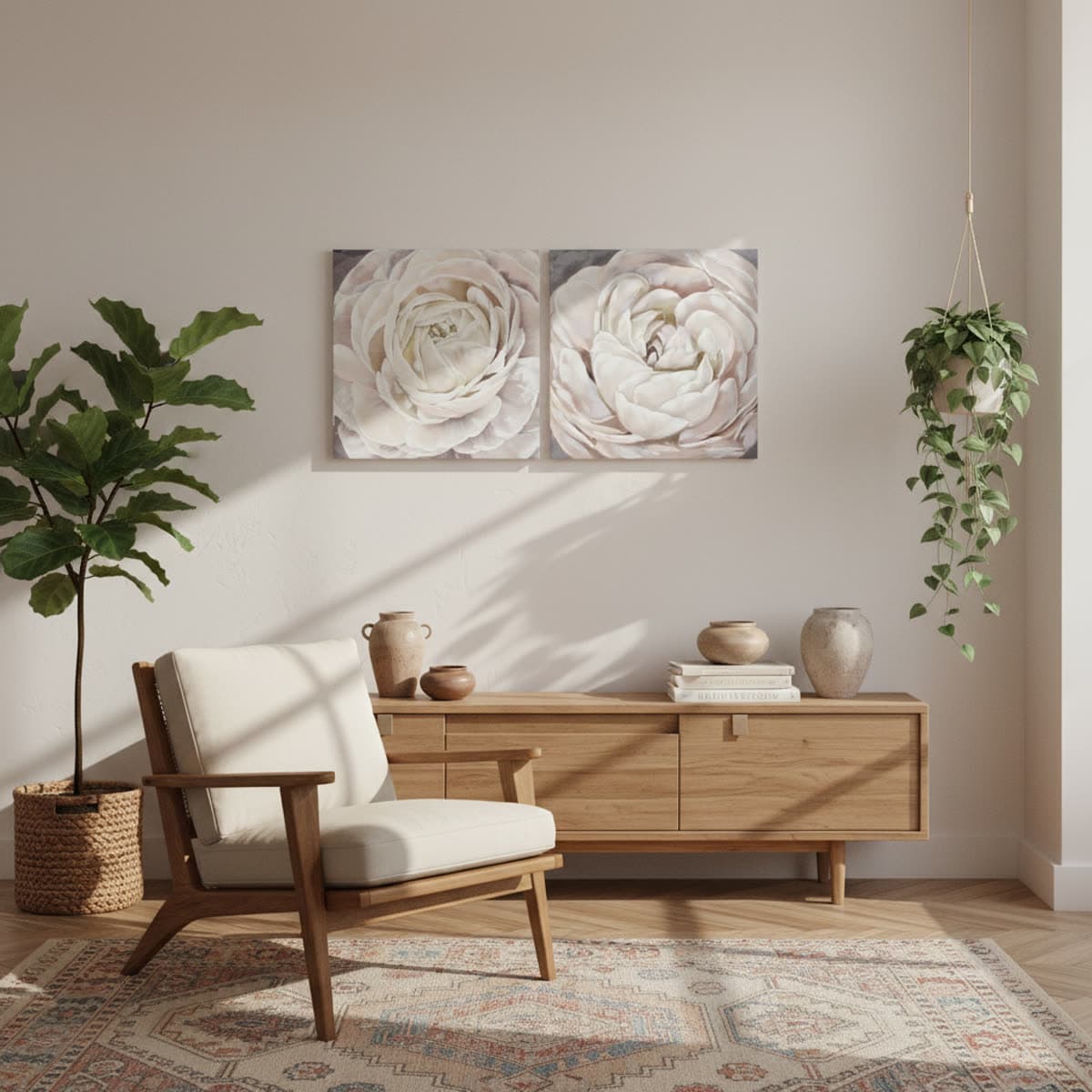 Canvas witte rozen (2-delig)