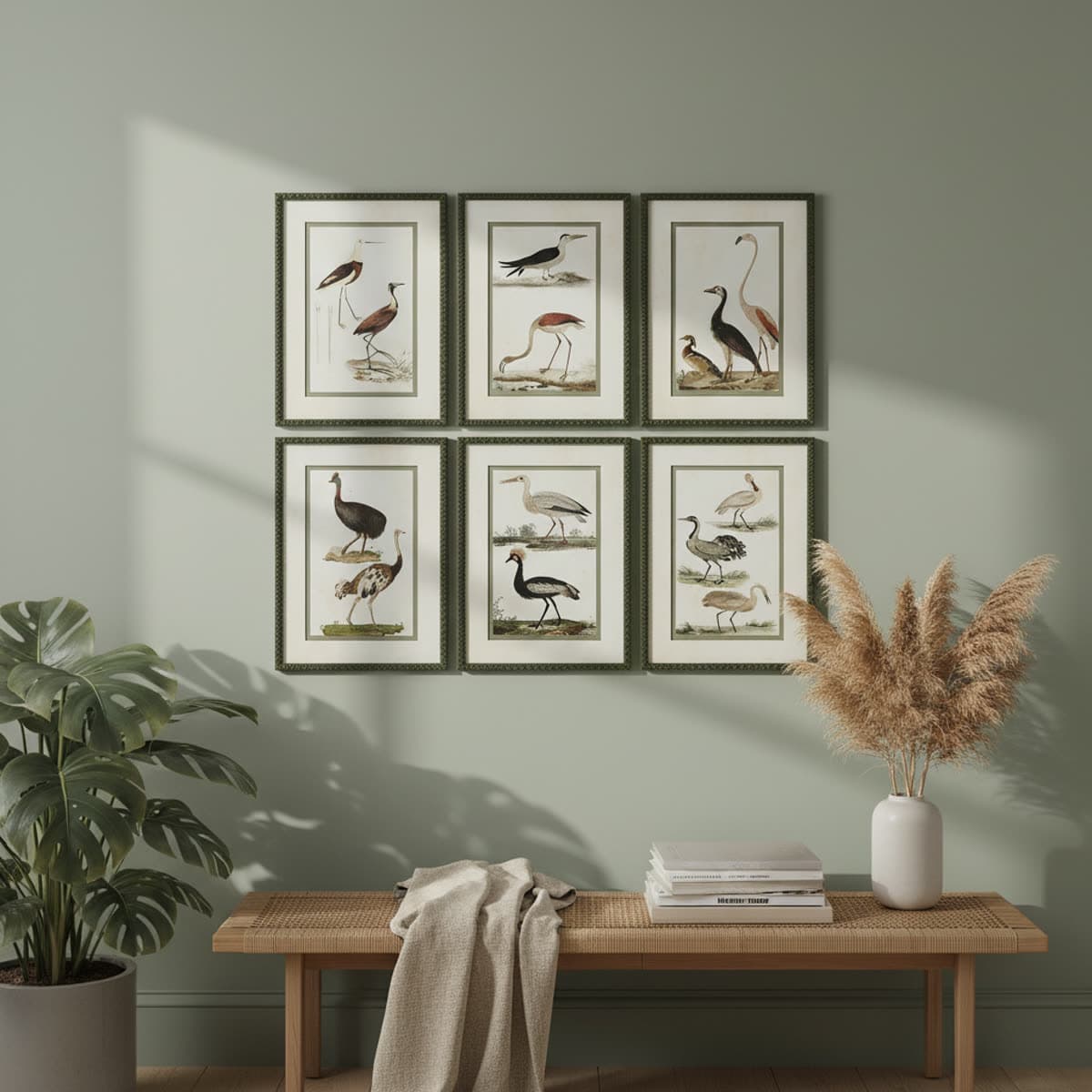 Wanddecoratie set vintage vogels (6 lijsten)